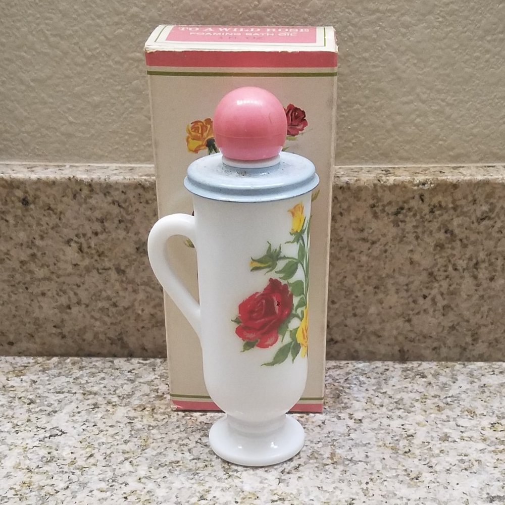 Avon Demi-Cup “To A Wild Rose” Full of Foaming Bath Oil 3 Fl. Oz.